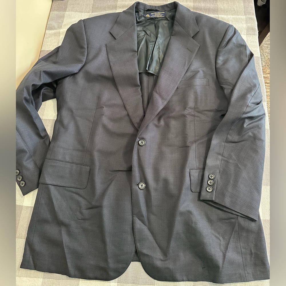 Brooks Brothers 46R Navy Blue Blazer Suit Jacket Sport Coat wool